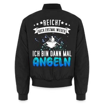 Lustiges Angler Design - Angeln Fischer Geschenk - Unisex Bomberjacke - Schwarz - Hinten - AI Model Male 185 light (185cm)