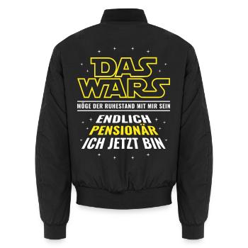 Pension Das wars - Endlich Pensionär ich jetzt bin - Unisex Bomberjacke - Schwarz - Hinten - AI Model Male 185 light (185cm)