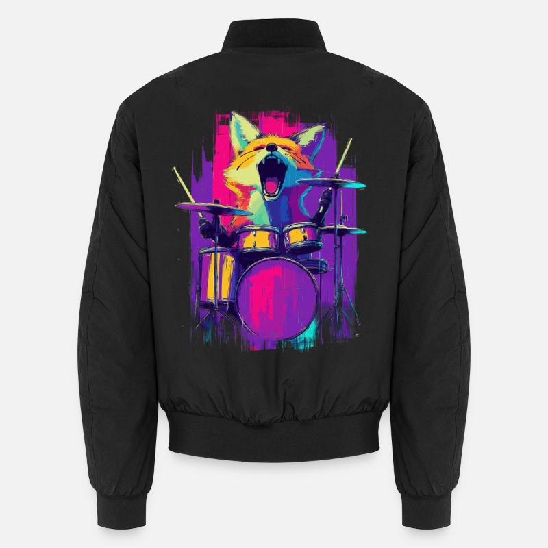Wild Fox à la batterie - Gift batteur rock Bomber unisexe
