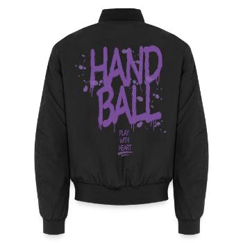 Handball Graffiti with Heart - Unisex Bomber Jacket - black - Back - AI Model Male 185 light (185cm)