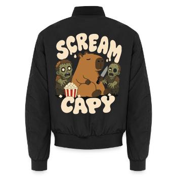 Capybara mit Zombies – Scream Capy - Unisex Bomberjacke - Schwarz - Hinten - AI Model Male 185 light (185cm)