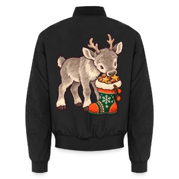 Rentier mit Weihnachtssocke - Unisex Bomberjacke - Schwarz - Hinten - AI Model Male 185 light (185cm)