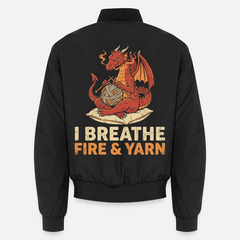 Funny Yarn Dragon Knitting Knitters - Unisex Bomber Jacket - black