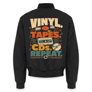 Vinyl-CDs wiederholen Vintage-Musikliebhaber - Unisex Bomberjacke - Schwarz - Hinten - AI Model Male 185 light (185cm)