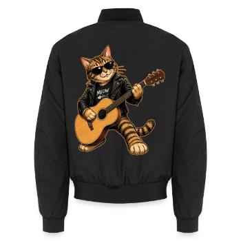 Coole Katze mit Gitarre – Rock & Meow - Unisex Bomberjacke - Schwarz - Hinten - AI Model Male 185 light (185cm)