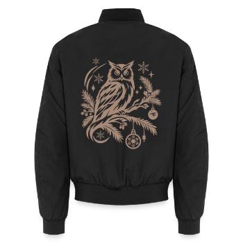 Wintereule auf einem Ast mit Ornamenten - Unisex Bomberjacke - Schwarz - Hinten - AI Model Male 185 light (185cm)