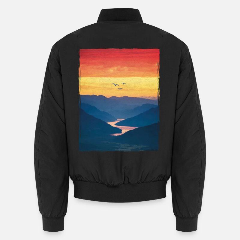 Landscape / Mountains / Sunset / Romantic - Unisex Bomber Jacket - black