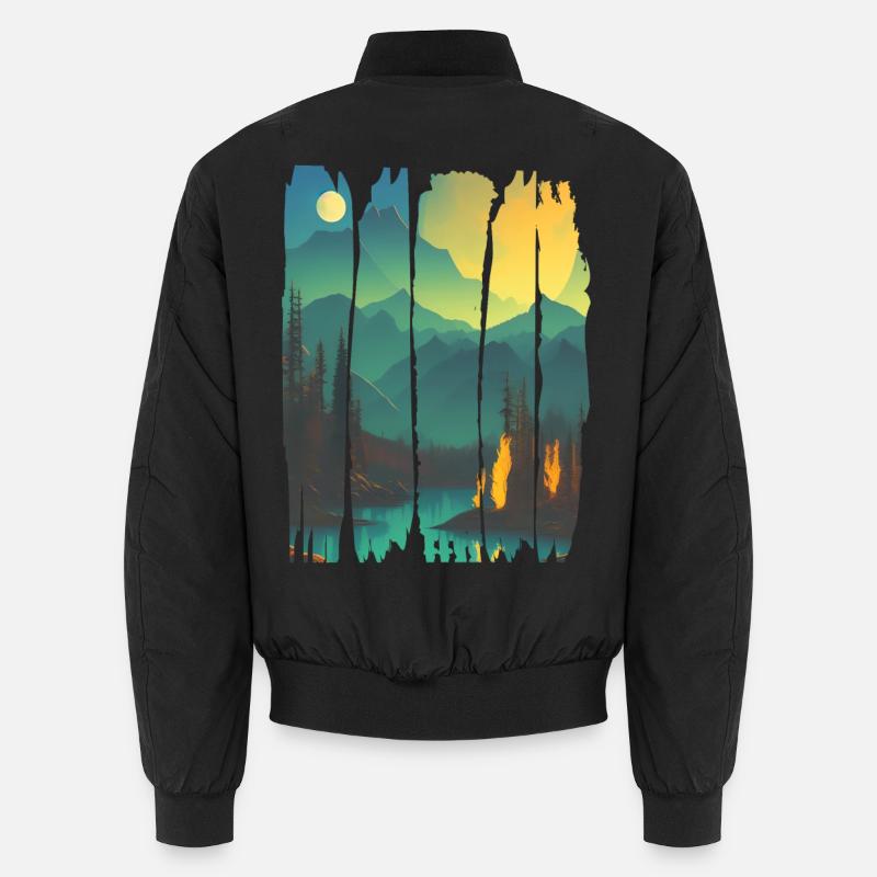 Landschaft Lagerfeuer Wald Unisex Bomberjacke