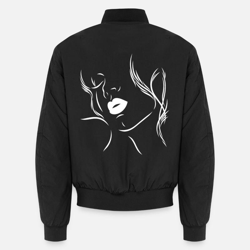 Feminine silhouette with sensual lips - Unisex Bomber Jacket - black