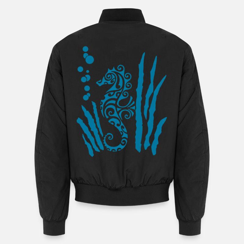 Blaues Stammes-Seepferdchen Unisex Bomberjacke