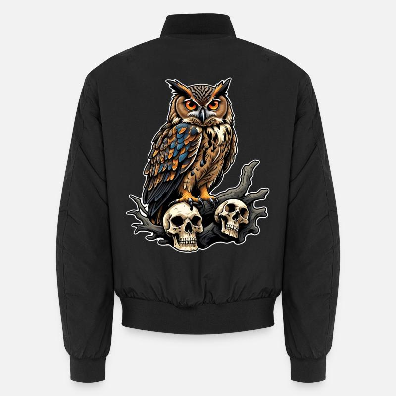Owl sitting on sculls - Unisex Bomber Jacket - black