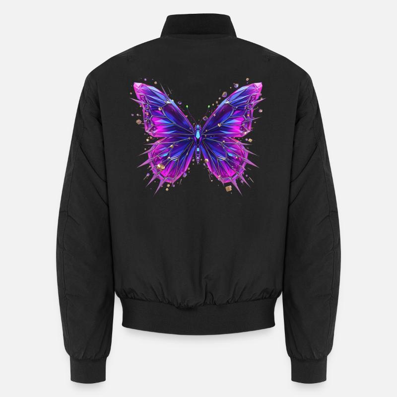 3D Crystal Butterfly – Chrome Effect - Unisex Bomber Jacket - black