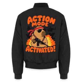 Action Mode Activated – Capybara-Actionheld - Unisex Bomberjacke - Schwarz - Hinten - AI Model Male 185 light (185cm)