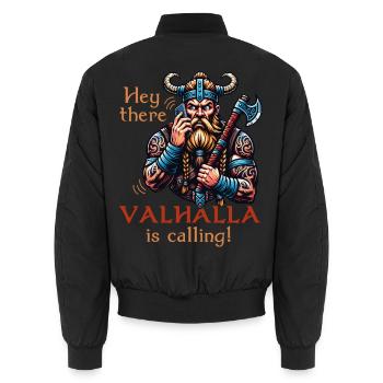 Hey there, Valhalla is calling! Wikinger Walhalla - Unisex Bomberjacke - Schwarz - Hinten - AI Model Male 185 light (185cm)