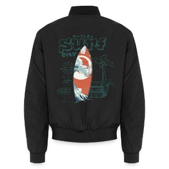 Retro Surf Welle am Strand - Unisex Bomberjacke - Schwarz - Hinten - AI Model Male 185 light (185cm)