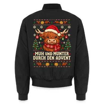 Hochlandrind - Muh und munter im Advent - Unisex Bomberjacke - Schwarz - Hinten - AI Model Male 185 light (185cm)