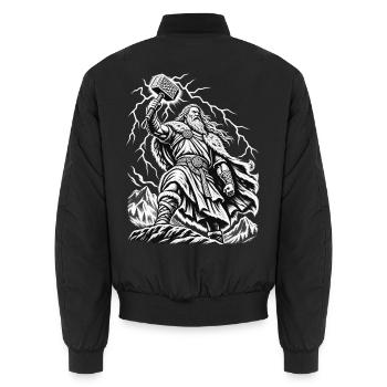 Thor – Donnergott im mystischen Sturm - Unisex Bomberjacke - Schwarz - Hinten - AI Model Male 185 light (185cm)