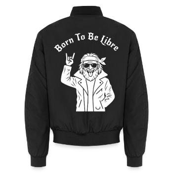 Geboren, um frei zu sein – Ruhestand (klares Muster) - Unisex Bomberjacke - Schwarz - Hinten - AI Model Male 185 light (185cm)