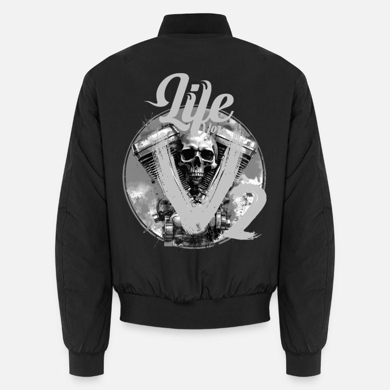 V-Twin Motorcycle Skull Design - Unisex Bomber Jacket - black
