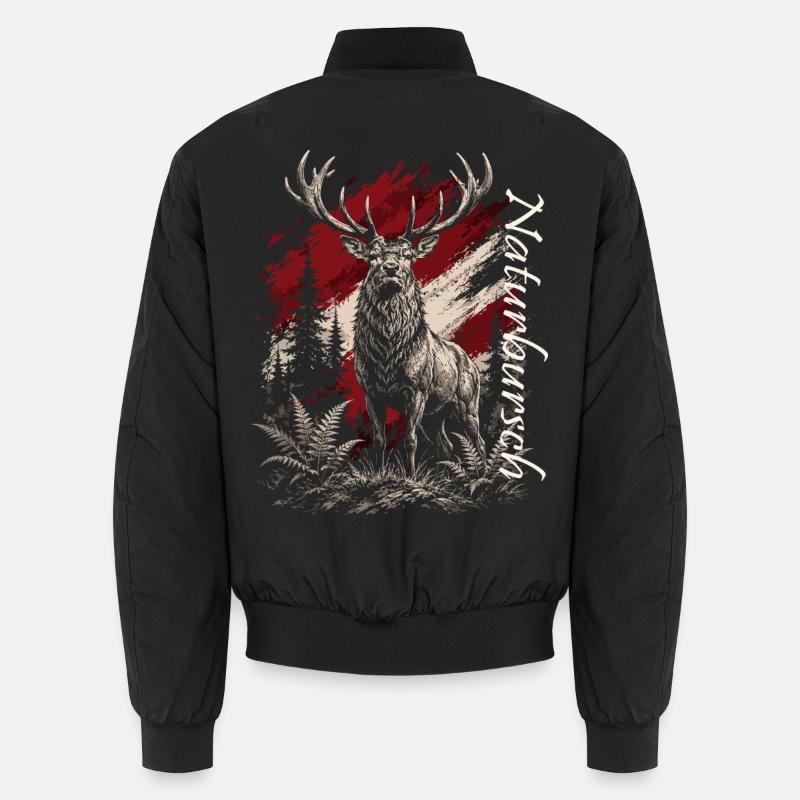 Hirsch im Wald – Rustikal Illustration - Unisex Bomberjacke - Schwarz