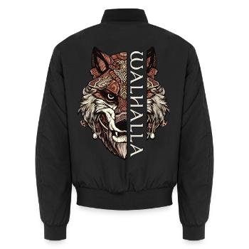 Wolf Walhalla Mythologie Wikinger Wölfe Geri Freki - Unisex Bomberjacke - Schwarz - Hinten - AI Model Male 185 light (185cm)