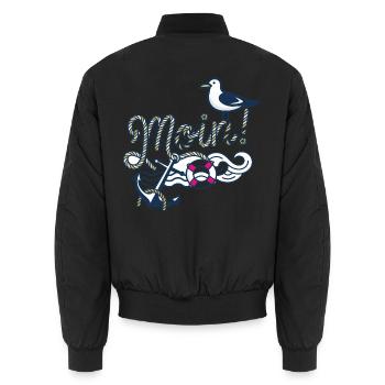 Moin mit_Moewe_und_Anker - Unisex Bomberjacke - Schwarz - Hinten - AI Model Male 185 light (185cm)