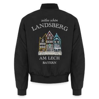 Landsberg am Lech, bunte Häuserzeile, Bayern - Unisex Bomberjacke - Schwarz - Hinten - AI Model Male 185 light (185cm)