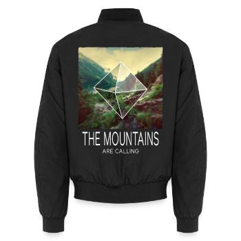 Mountain Mountains Mountaineering Hiking Climbing Nature - Unisex Bomber Jacket - black - Back - AI Model Male 185 light (185cm)