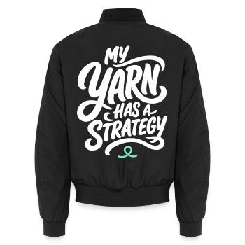 Handarbeit – My Yarn Has a Strategy - Unisex Bomberjacke - Schwarz - Hinten - AI Model Male 185 light (185cm)