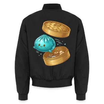 Fliegender Dumpling – Süße Teigtasche im Dampfkorb - Unisex Bomberjacke - Schwarz - Hinten - AI Model Male 185 light (185cm)