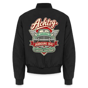 Achtzg Jahrgang 1947 - Unisex Bomberjacke - Schwarz - Hinten - AI Model Male 185 light (185cm)