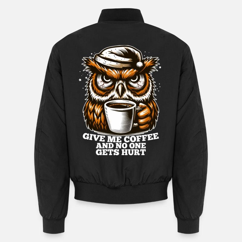 Owl Coffee Tired Gift - Unisex Bomber Jacket - black