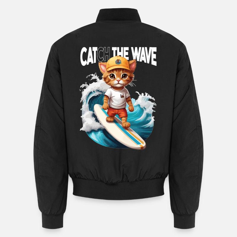 Chat Surfeur Attrape la Vague Bomber unisexe