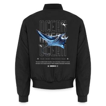 Ocean Manta Precious Treasure - Unisex Bomber Jacket - black - Back - AI Model Male 185 light (185cm)