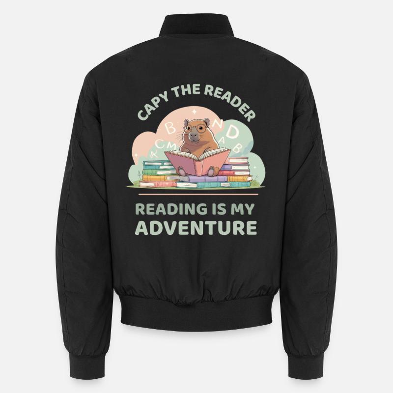 Capybara while reading - Reading adventure - Unisex Bomber Jacket - black
