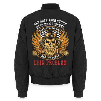 Quand Dieu m’a créé, il est allé vers le diable en souriant - Bomber unisexe - noir - Dos - AI Model Male 185 light (185cm)