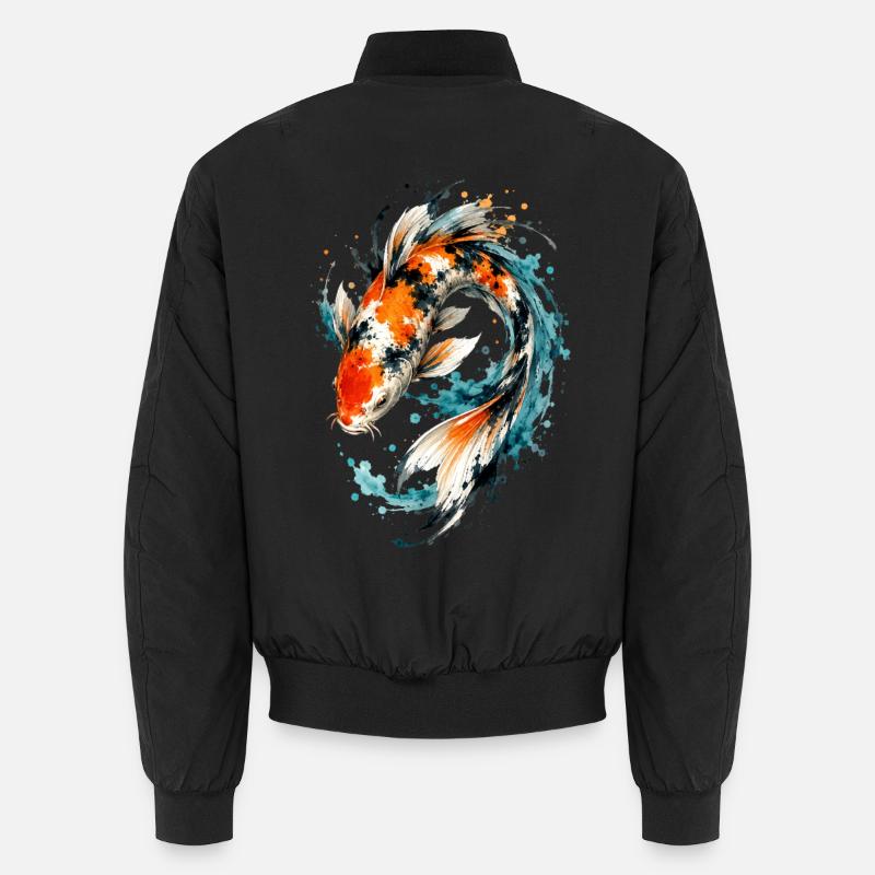 Éclaboussure de carpes koi aquarelle - Bomber unisexe - noir