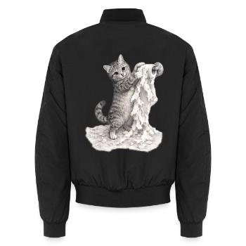 Caught in the Act – Mischievous Cat - Unisex Bomber Jacket - black - Back - AI Model Male 185 light (185cm)