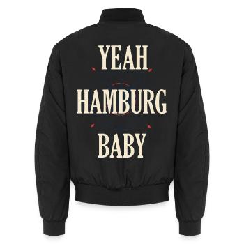 Hamburg Statement Shirt - Yeah Hamburg Baby - Unisex Bomberjacke - Schwarz - Hinten - AI Model Male 185 light (185cm)