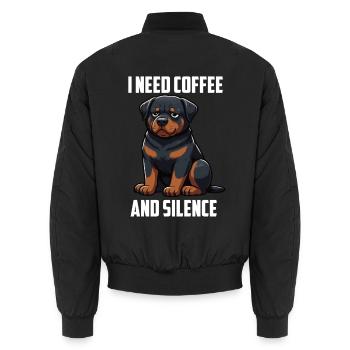 I Need Coffee and Silence Rottweiler Rotti - Unisex Bomberjacke - Schwarz - Hinten - AI Model Male 185 light (185cm)