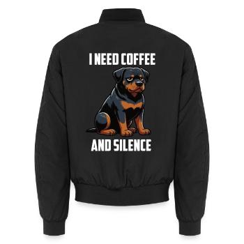 I Need Coffee and Silence Rottweiler Rotti - Unisex Bomberjacke - Schwarz - Hinten - AI Model Male 185 light (185cm)