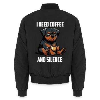 I Need Coffee and Silence Rottweiler Rotti  - Unisex Bomberjacke - Schwarz - Hinten - AI Model Male 185 light (185cm)