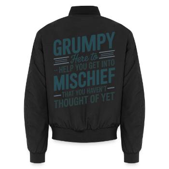 Grumpy hier, um dir zu helfen, in Unfug einzusteigen - Unisex Bomberjacke - Schwarz - Hinten - AI Model Male 185 light (185cm)