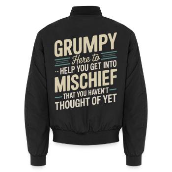 Grumpy hier, um dir zu helfen, in Unfug einzusteigen - Unisex Bomberjacke - Schwarz - Hinten - AI Model Male 185 light (185cm)
