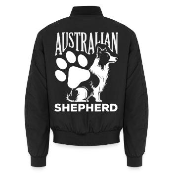 Australian Shepherd - Mein treuer Aussie - Unisex Bomberjacke - Schwarz - Hinten - AI Model Male 185 light (185cm)