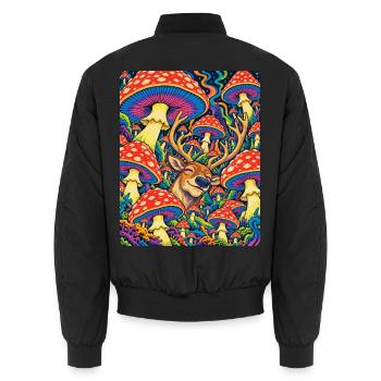 Psychedelische Rentiere und Amanita - Unisex Bomberjacke - Schwarz - Hinten - AI Model Male 185 light (185cm)