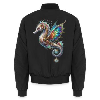 Steampunk-Seepferdchen-Buntglasfenster - Unisex Bomberjacke - Schwarz - Hinten - AI Model Male 185 light (185cm)