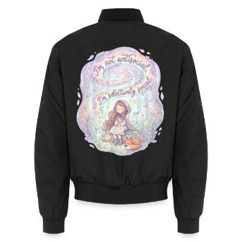 Süßes Fuchsmädchen selektiv sozial - Unisex Bomberjacke - Schwarz - Hinten - AI Model Male 185 light (185cm)