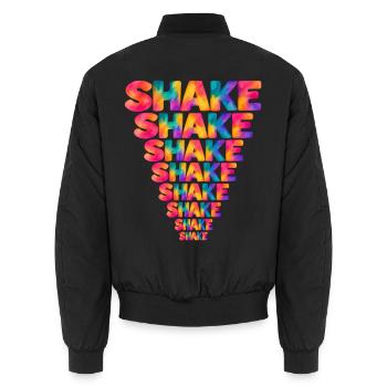 Shake – bunte Aquarelltypografie im Dreieck - Unisex Bomberjacke - Schwarz - Hinten - AI Model Male 185 light (185cm)