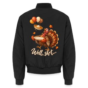 Thanksgiving Truthahn Kürbiskuchen Lustiger Spruch - Unisex Bomberjacke - Schwarz - Hinten - AI Model Male 185 light (185cm)